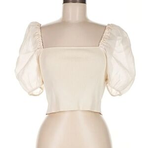 WOMEN'S MIOU MUSE CROP TOP Cream BEIGE PUFF SLEEVE Shirt BLOUSE SZ S $40